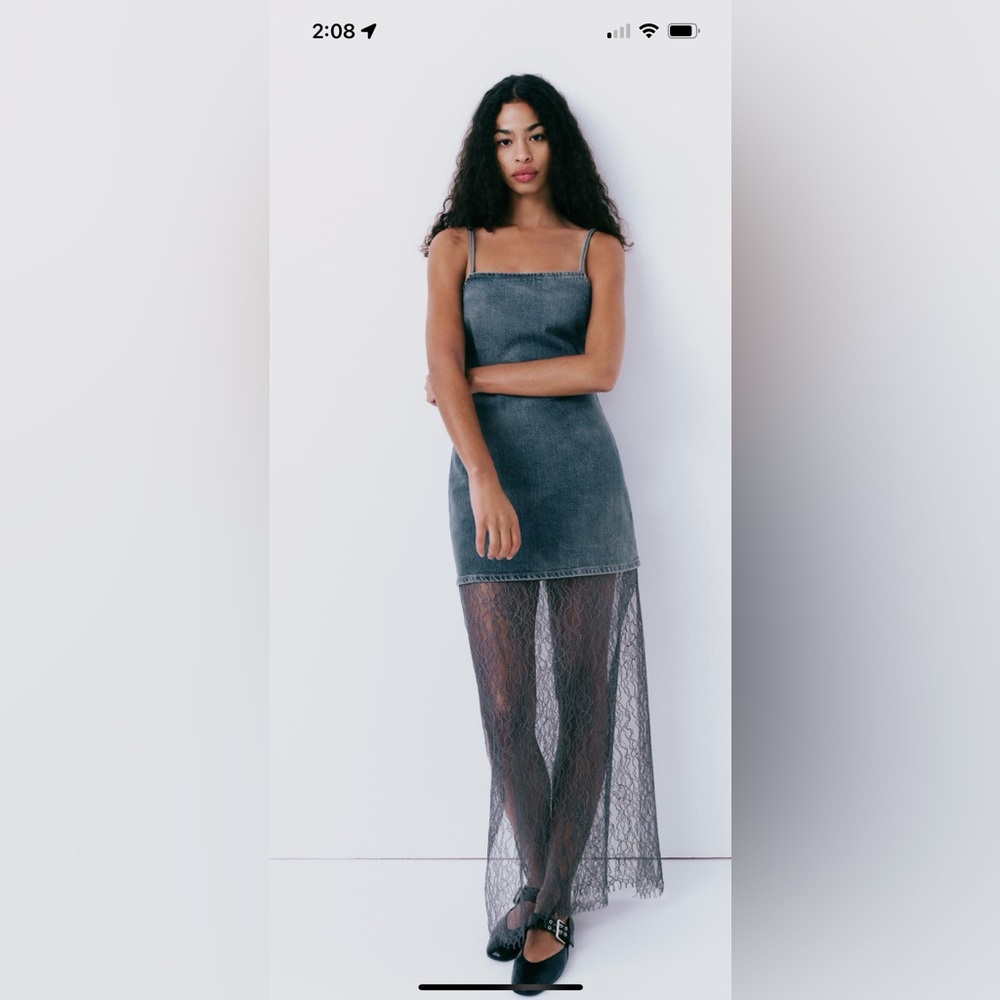 Zara lace trim denim dress L